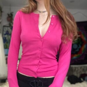 Women's Pink Button-Up Sweater